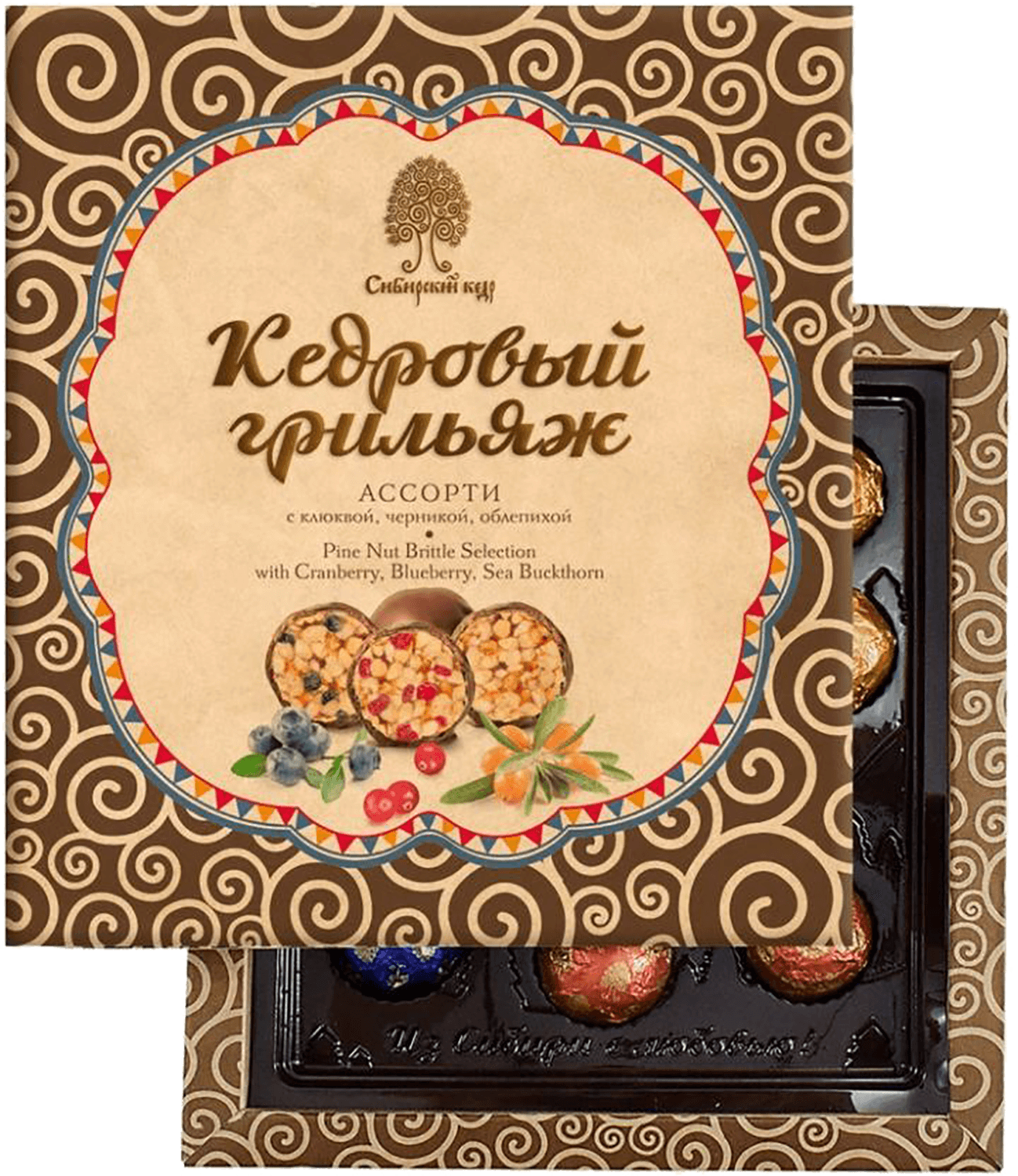 Кедровый грильяж с клюквой черникой и облепихой в шоколадной глазури Сибирский Кедр 0.12&nbsp;л